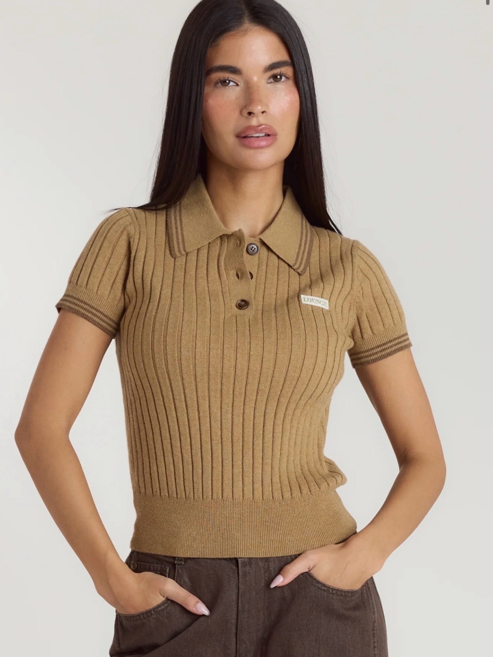LOUNGE APPAREL Knitted Polo Top Small New Slightly Cropped Slim Fit